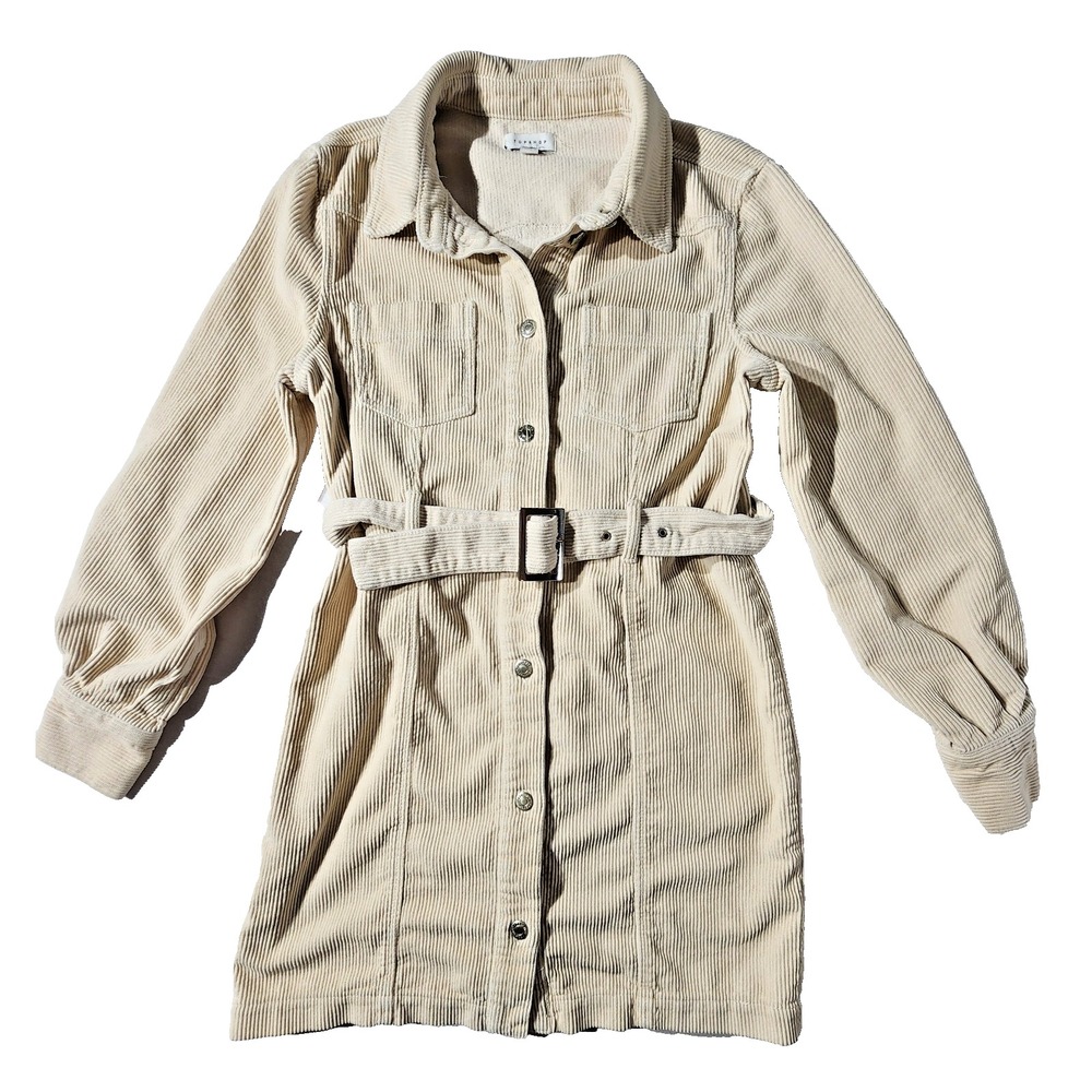 topsgop corduroy shirt jacket shacket‎ belted cream